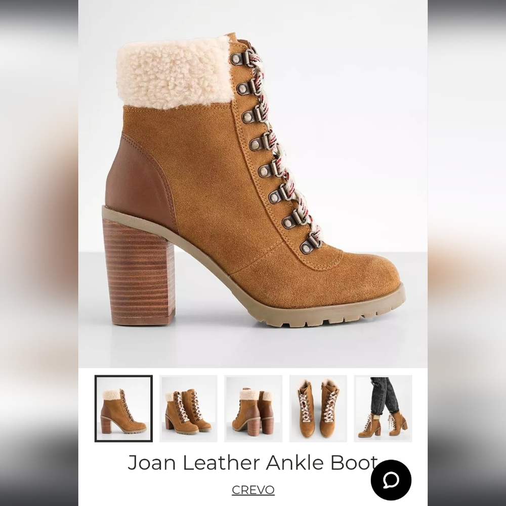 Crevo Joan Tan Leather Ankle Boot Women's 7